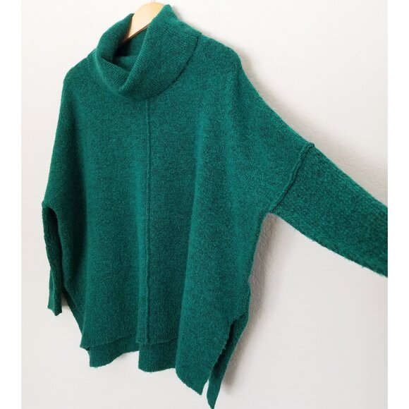 Anthropologie Larissa Turtleneck Tunic Sweater S Pullover Green Side Slit Chunky - Picture 15 of 16